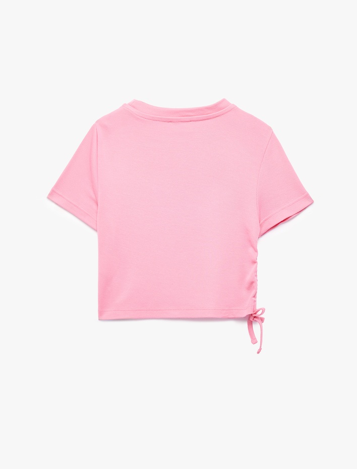 Kız Çocuk Modal Karışımlı Kısa Kollu Bisiklet Yaka Crop Tişört