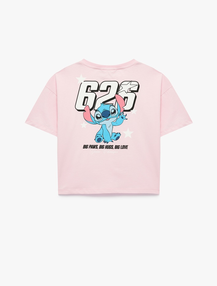 Kız Çocuk Kısa Kollu Bisiklet Yaka Pamuklu Stitch Baskılı Lisanslı Tişört