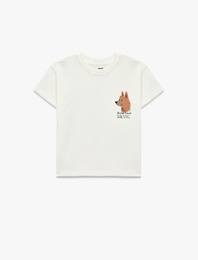 Köpek Baskılı Kısa Kollu Bisiklet Yaka Pamuklu Tişört