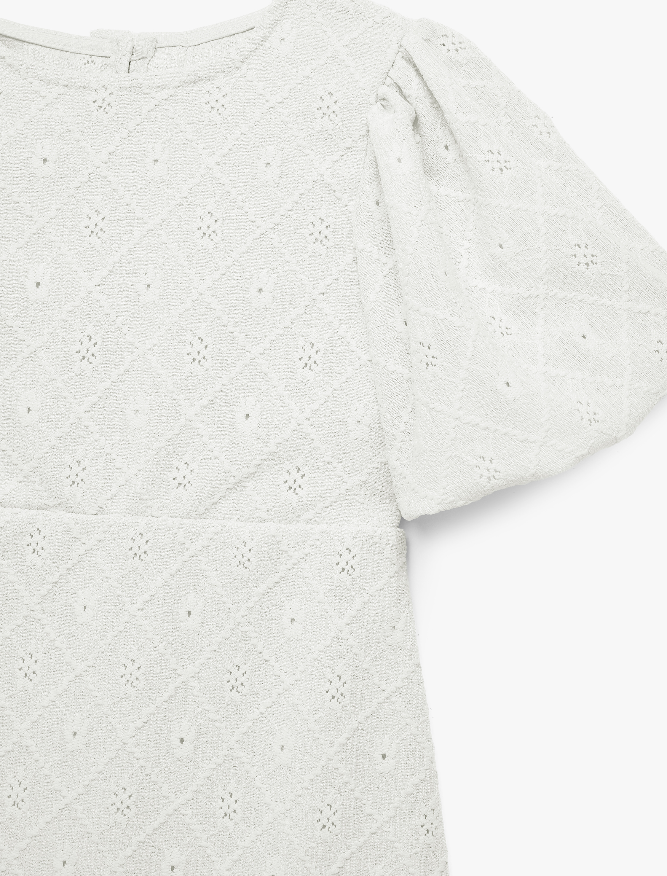  Kız Çocuk Fiyonklu Pencere Detaylı Kısa Kollu Bisiklet Yaka Brodeli Elbise