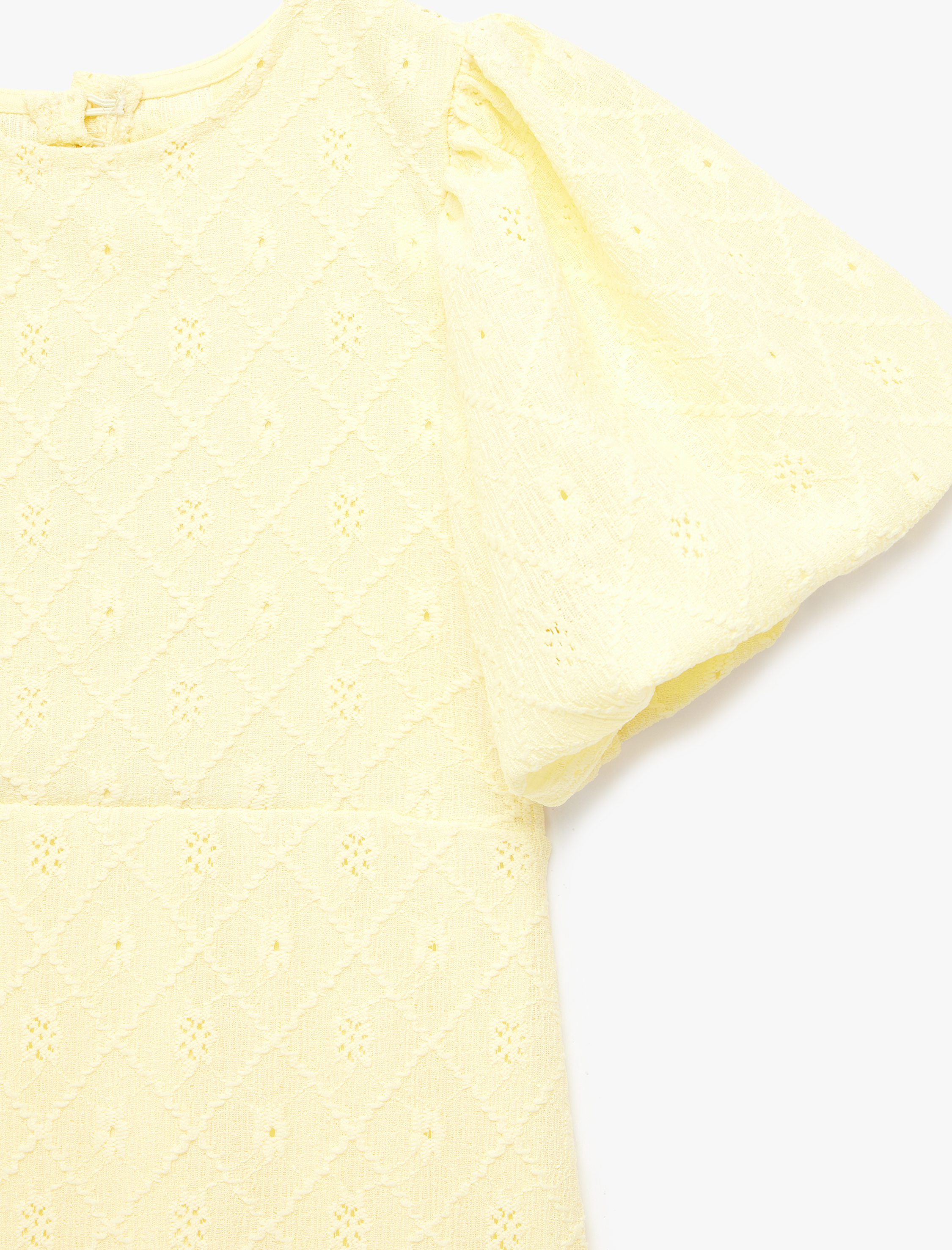  Kız Çocuk Fiyonklu Pencere Detaylı Kısa Kollu Bisiklet Yaka Brodeli Elbise