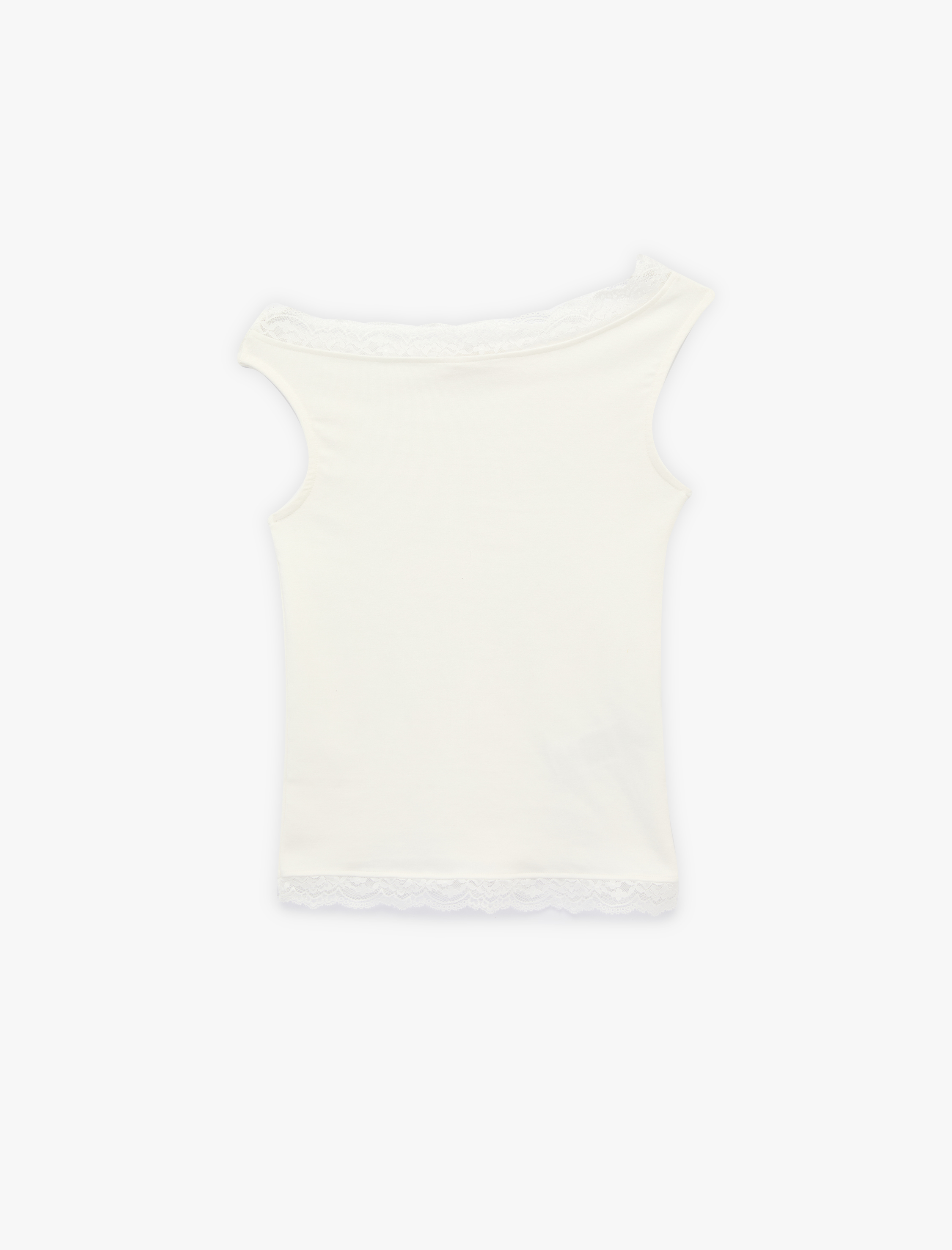   Slim Fit Dantel Detaylı Kolsuz Kayık Yaka Bluz