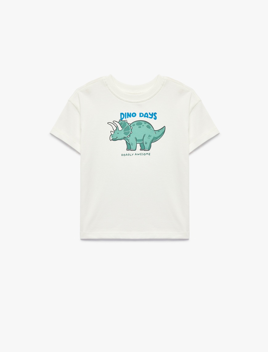 Koton Erkek Bebek Dinozor Baskılı Kısa Kollu Bisiklet Yaka Pamuklu T-Shirt
