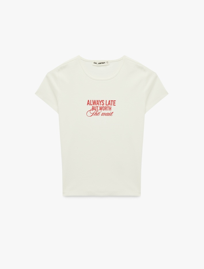 Slim Fit Kısa Kollu Bisiklet Yaka Pamuklu Baskılı Tişört