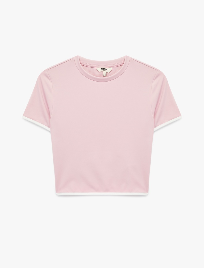  Slim Fit Biyeli Kısa Kollu Bisiklet Yaka Crop Spor Tişört