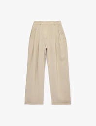 Regular Fit Yüksek Bel Geniş Paça Viskon Pileli Pantolon