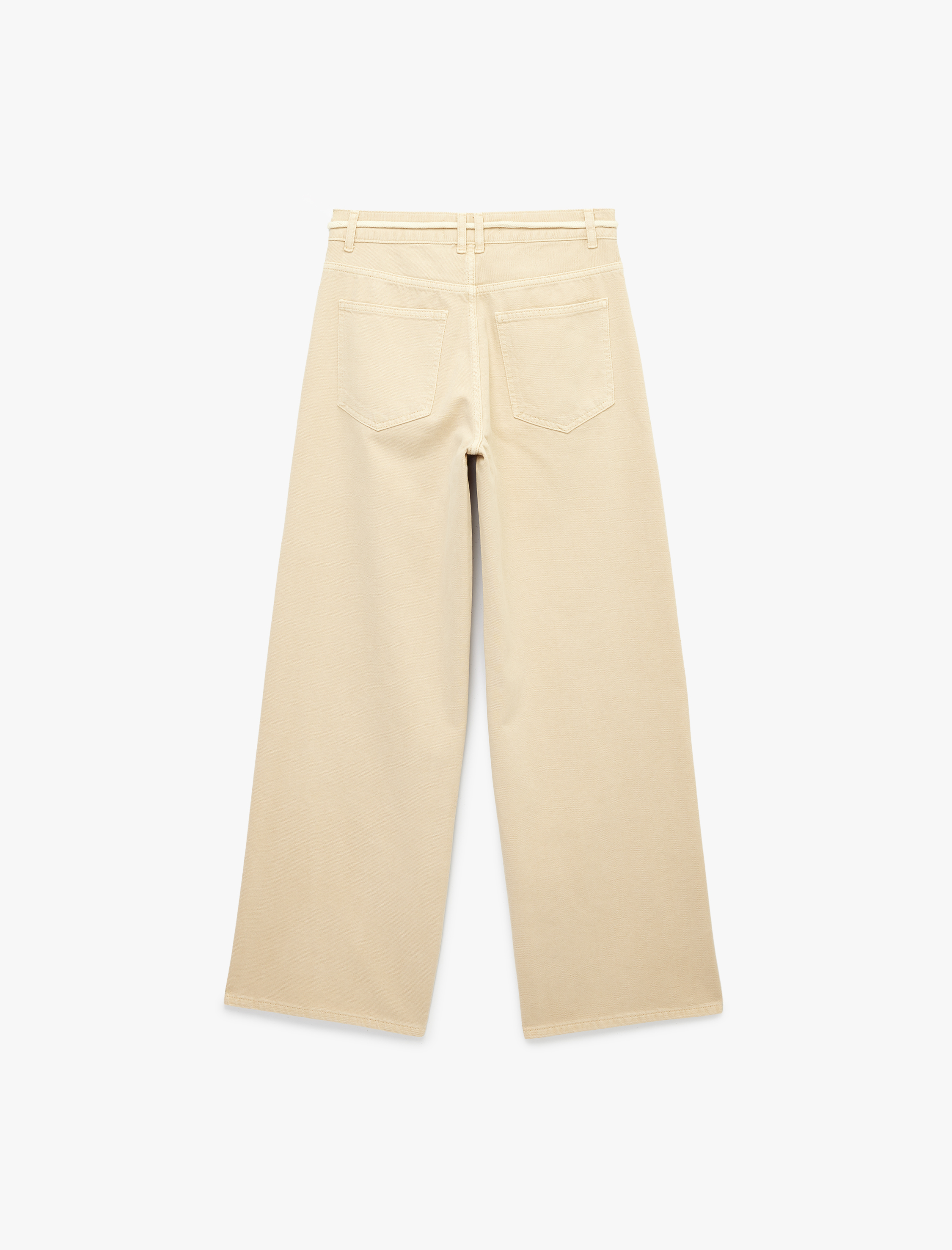   Pamuklu Normal Bel Kemerli Geniş Paça Pantolon -  Wide Leg Jeans