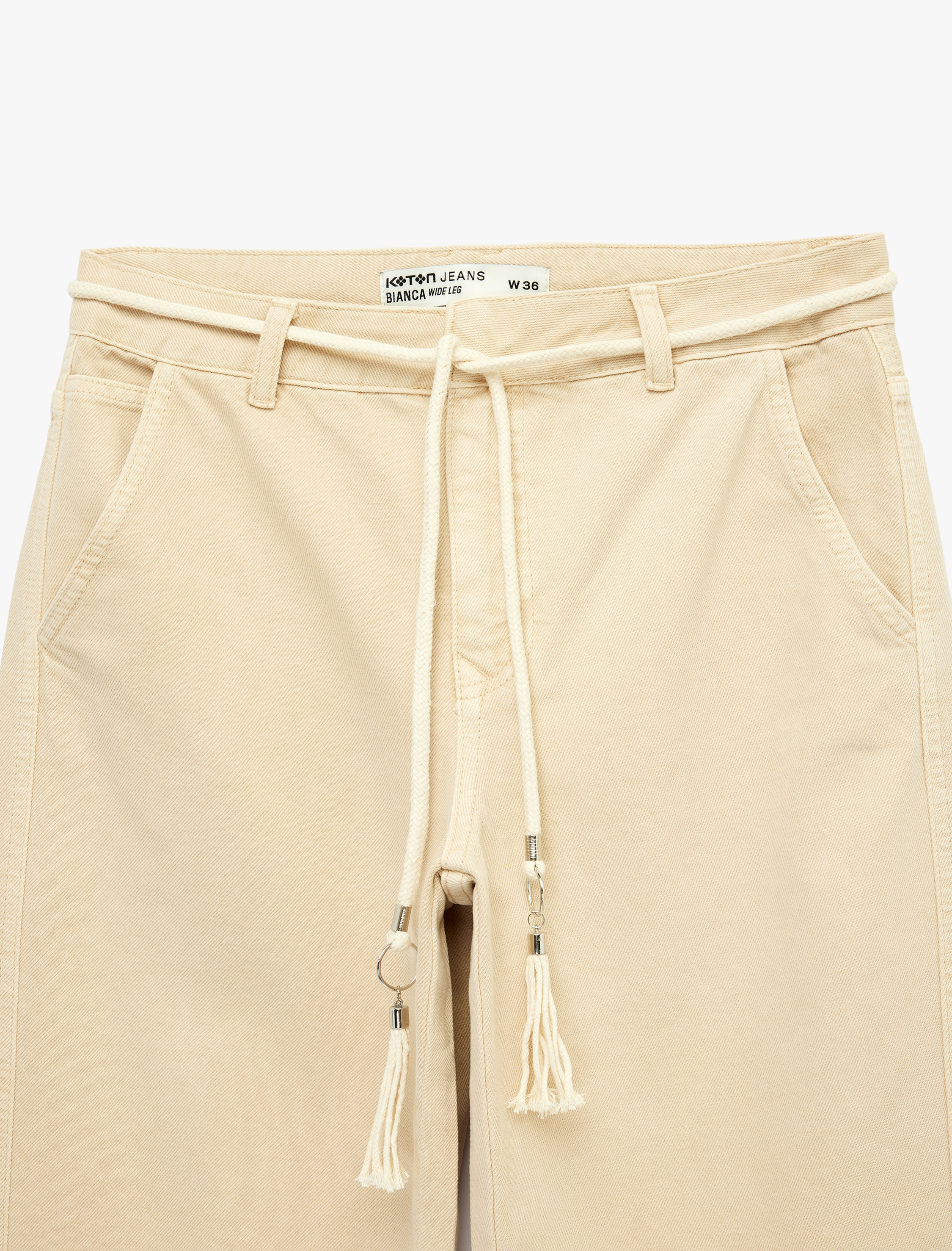   Pamuklu Normal Bel Kemerli Geniş Paça Pantolon -  Wide Leg Jeans