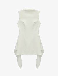 Slim Fit Hafif Dik Yaka Kolsuz Asimetrik Bağlama Detaylı Bodycon Mini Elbise