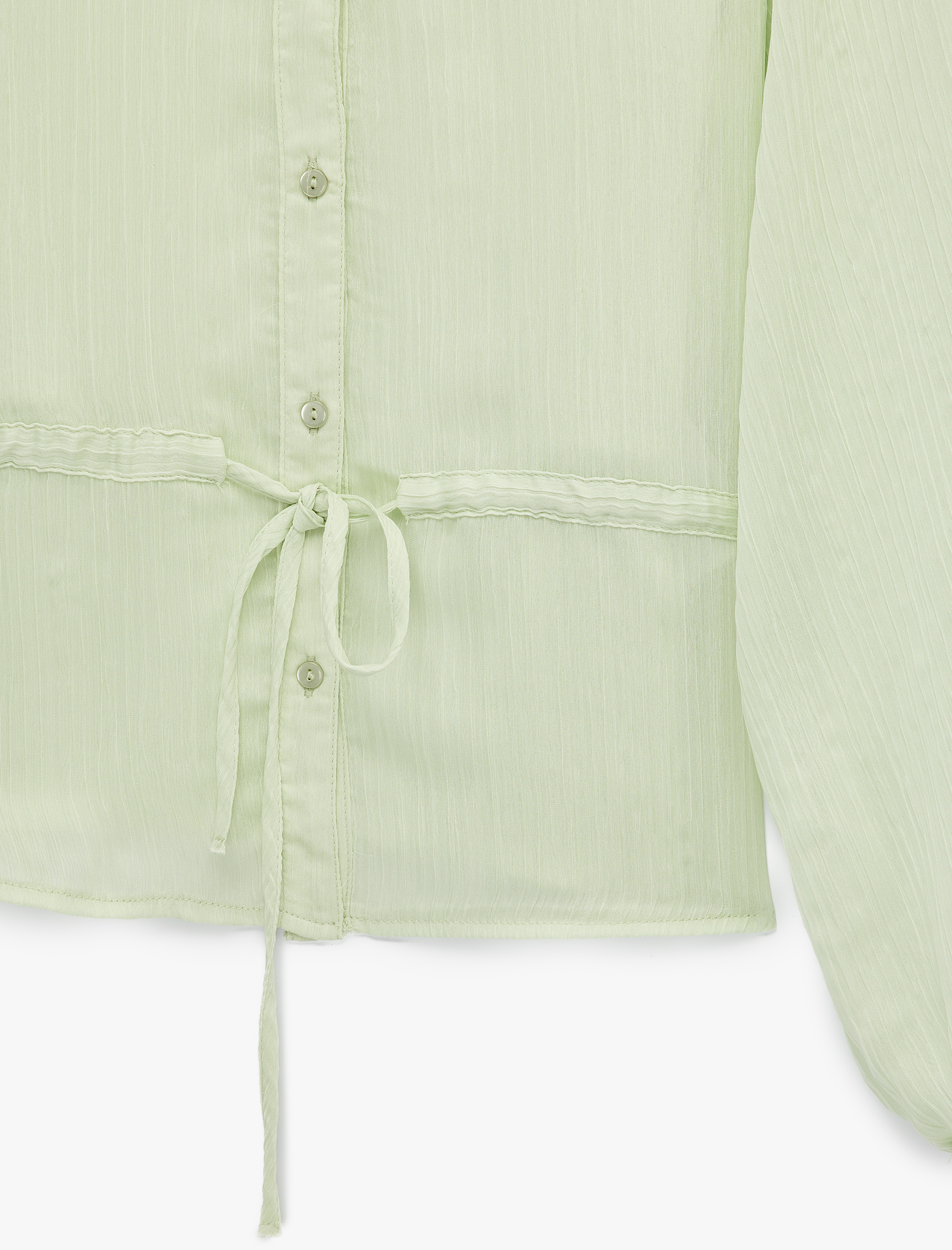   Hakim Yaka Uzun Balon Kollu Beli Bağcıklı Şifon Gömlek