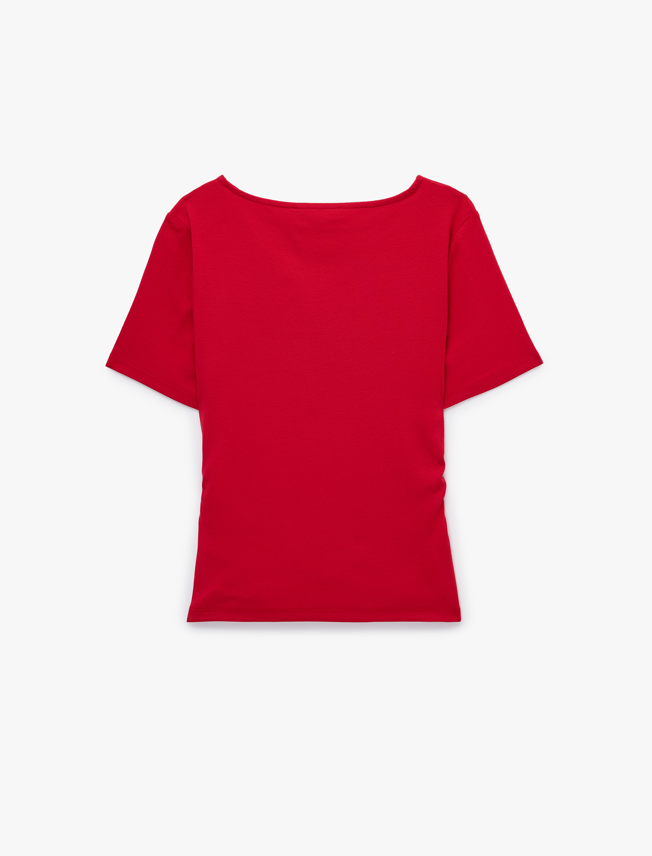   Kayık Yaka Kısa Kollu Slim Fit Pamuklu Büzgülü Tişört