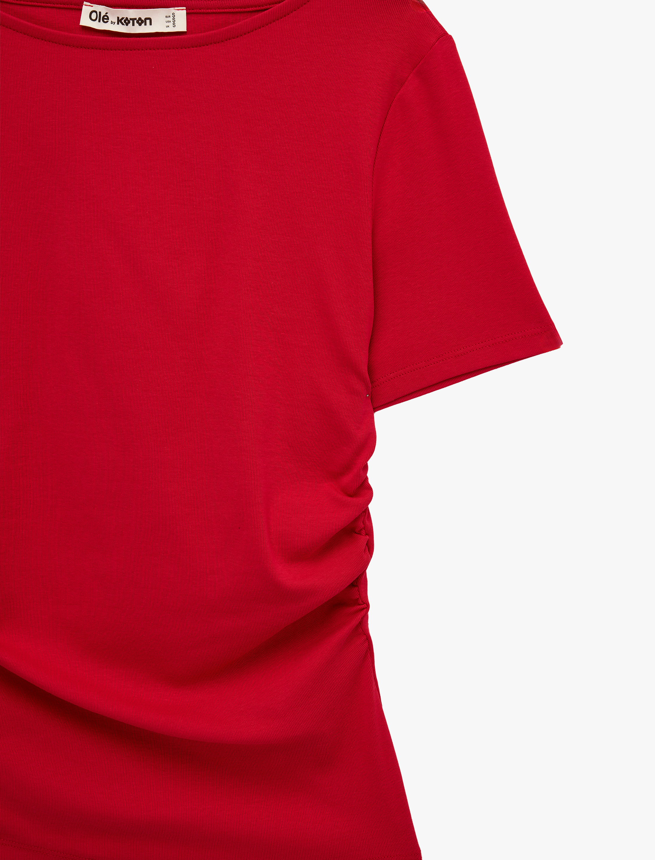   Kayık Yaka Kısa Kollu Slim Fit Pamuklu Büzgülü Tişört