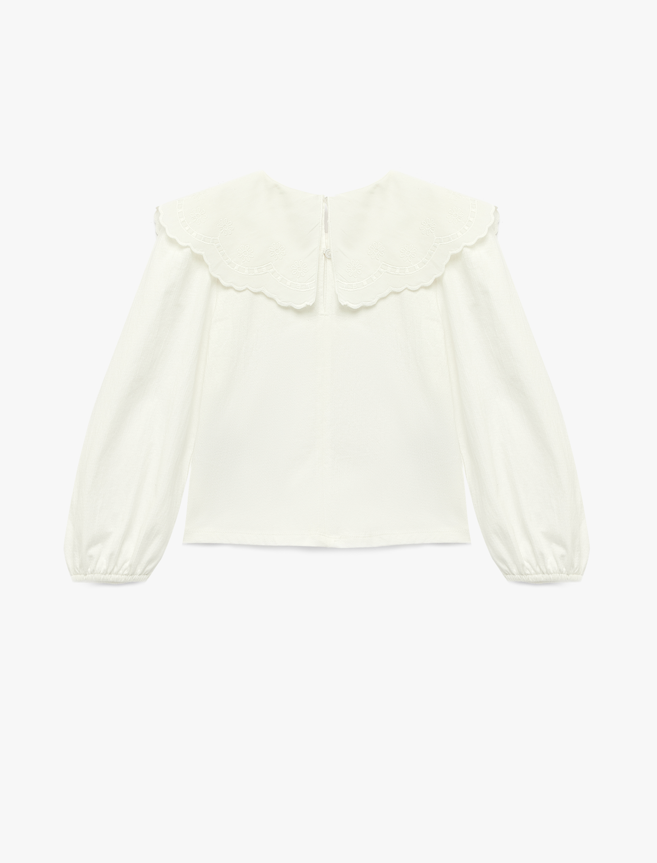  Kız Çocuk Pamuklu Nakışlı Fiyonk Detaylı Uzun Kollu Bebe Yaka Bluz