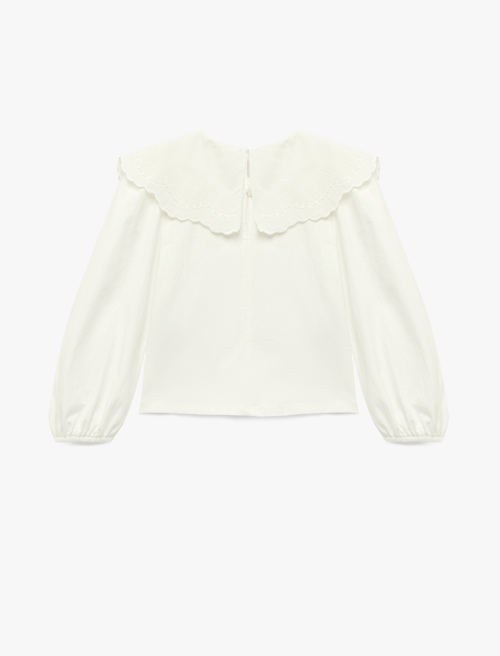 Kız Çocuk Pamuklu Nakışlı Fiyonk Detaylı Uzun Kollu Bebe Yaka Bluz