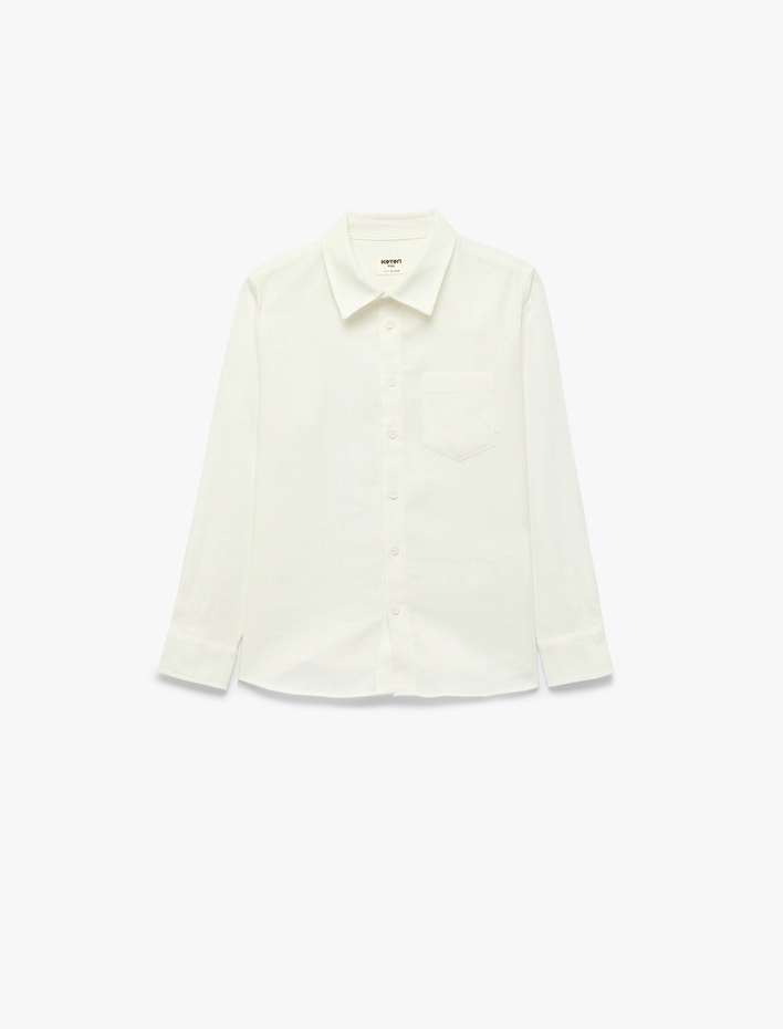 Erkek Çocuk Keten ve Viskon Karışımlı Uzun Kollu Basic Gömlek