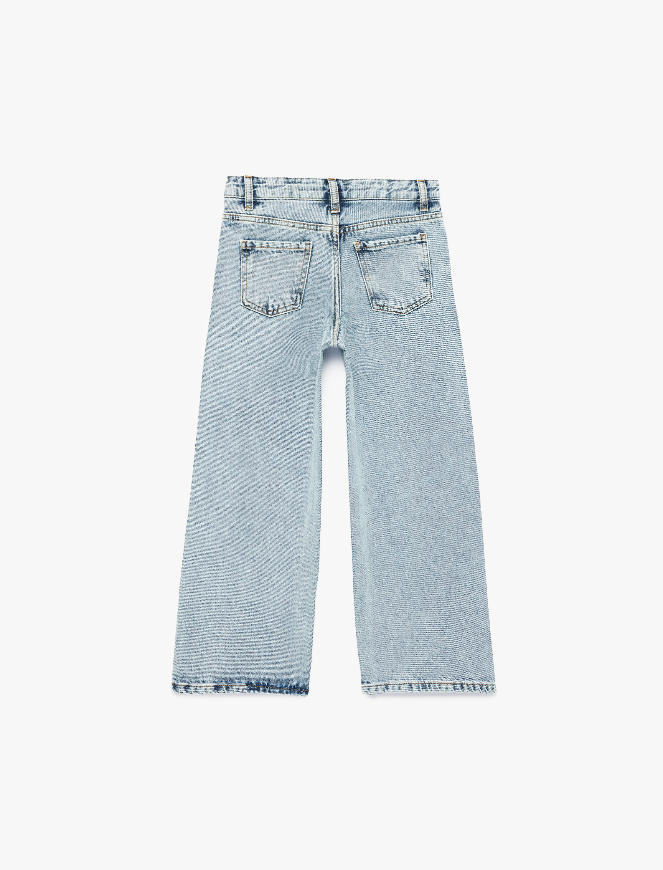  Kız Çocuk Çiçek İşlemeli Bol Kesim Denim Pantolon