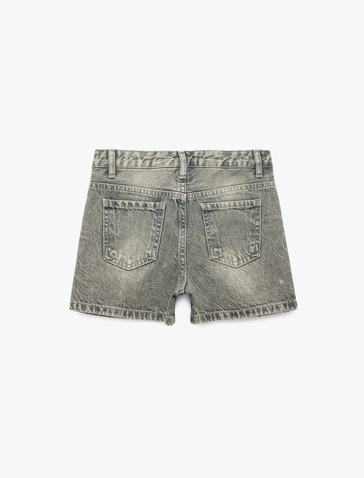 Kız Çocuk Pamuklu Taş Detaylı Denim Şort