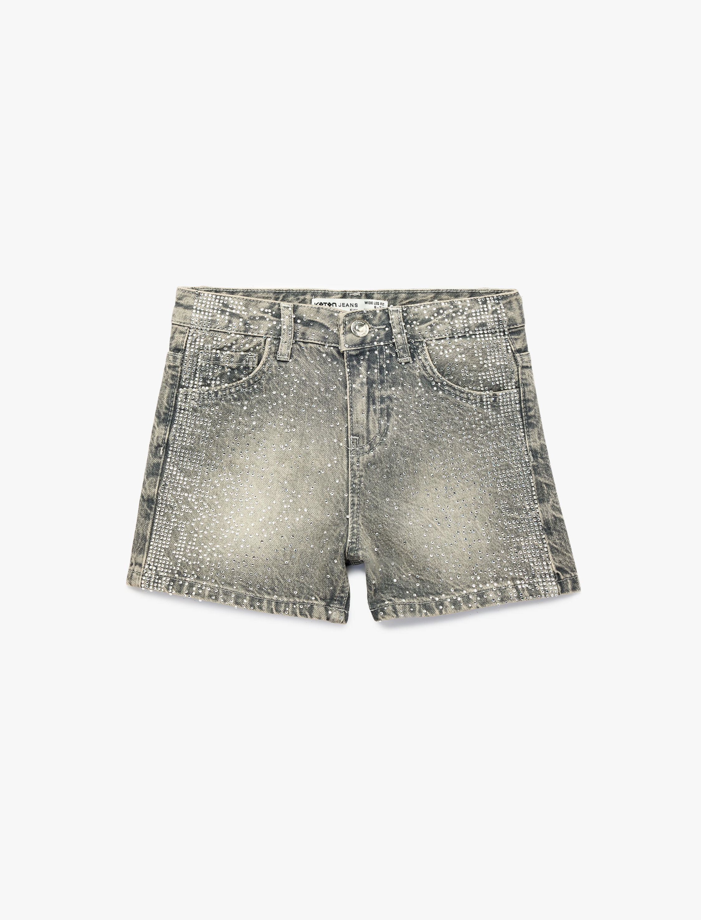  Kız Çocuk Pamuklu Taş Detaylı Denim Şort