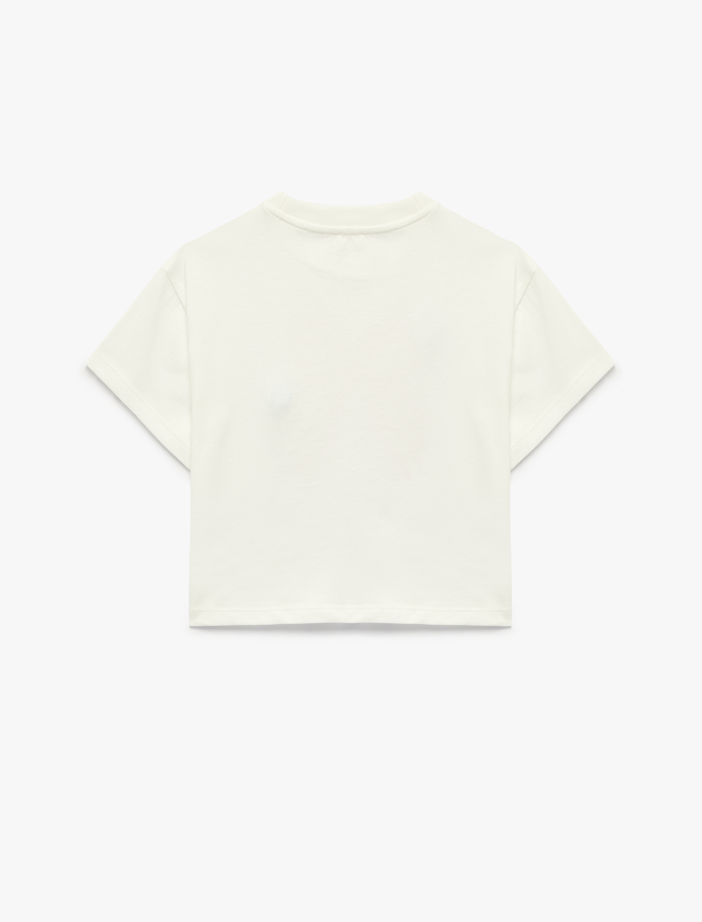  Kız Çocuk Pamuklu Kısa Kollu Fiyonk Detaylı Bisiklet Yaka Tişört