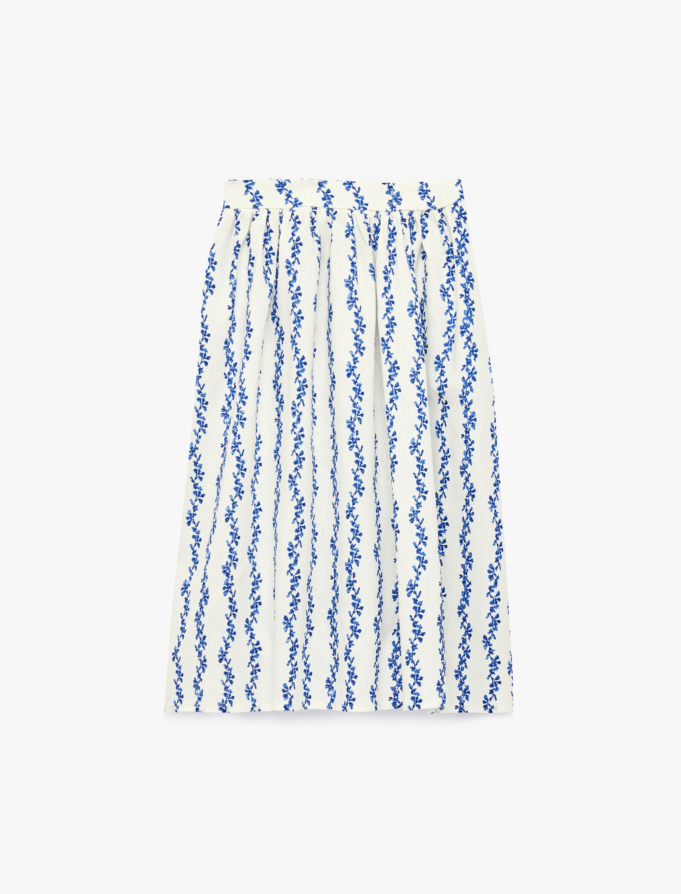  Kız Çocuk Viskon ve Keten Karışımlı A Kesim Midi Desenli Etek