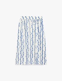 Viskon ve Keten Karışımlı A Kesim Midi Desenli Etek