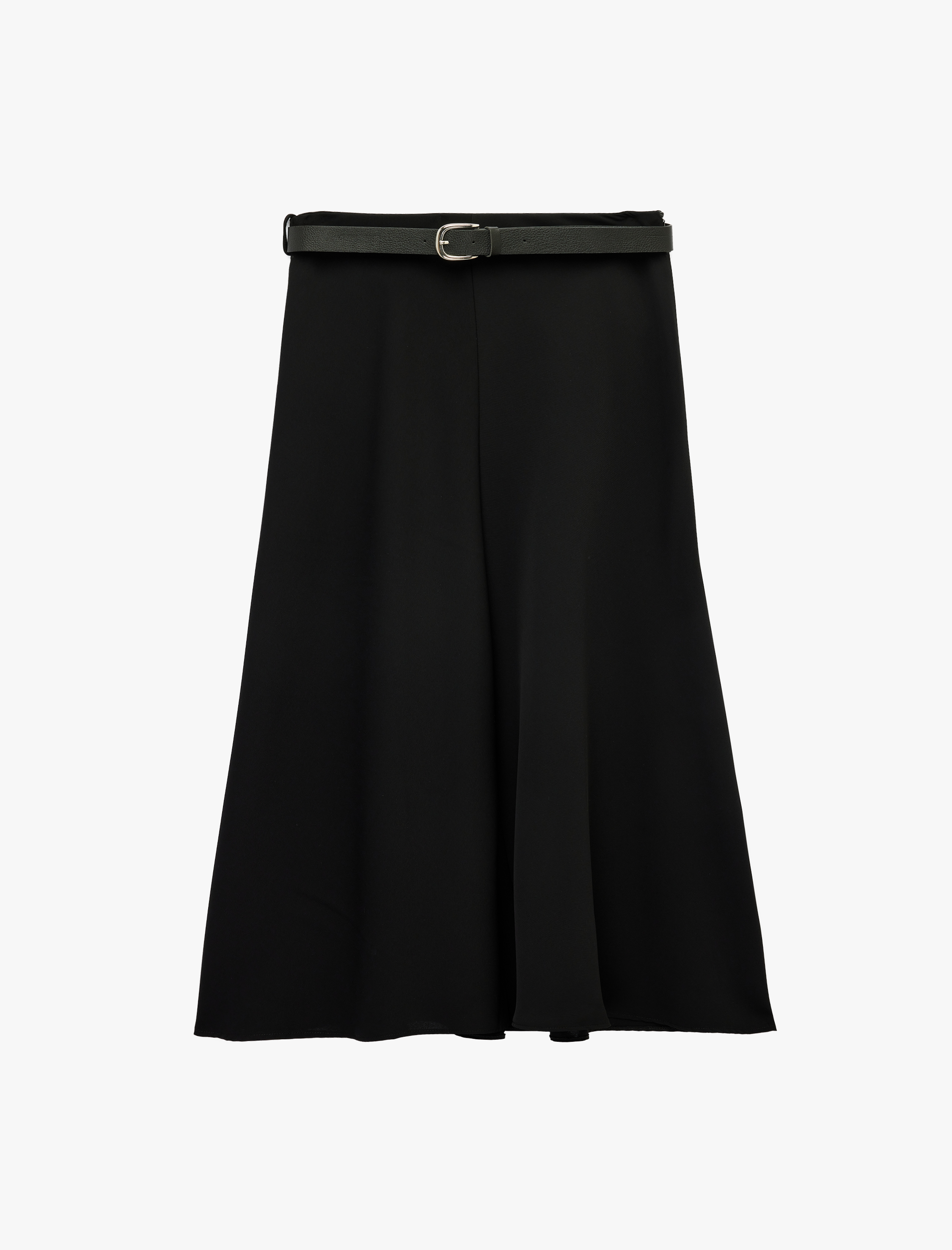   Krep Kumaş Kemer Detaylı A Kesim Midi Etek