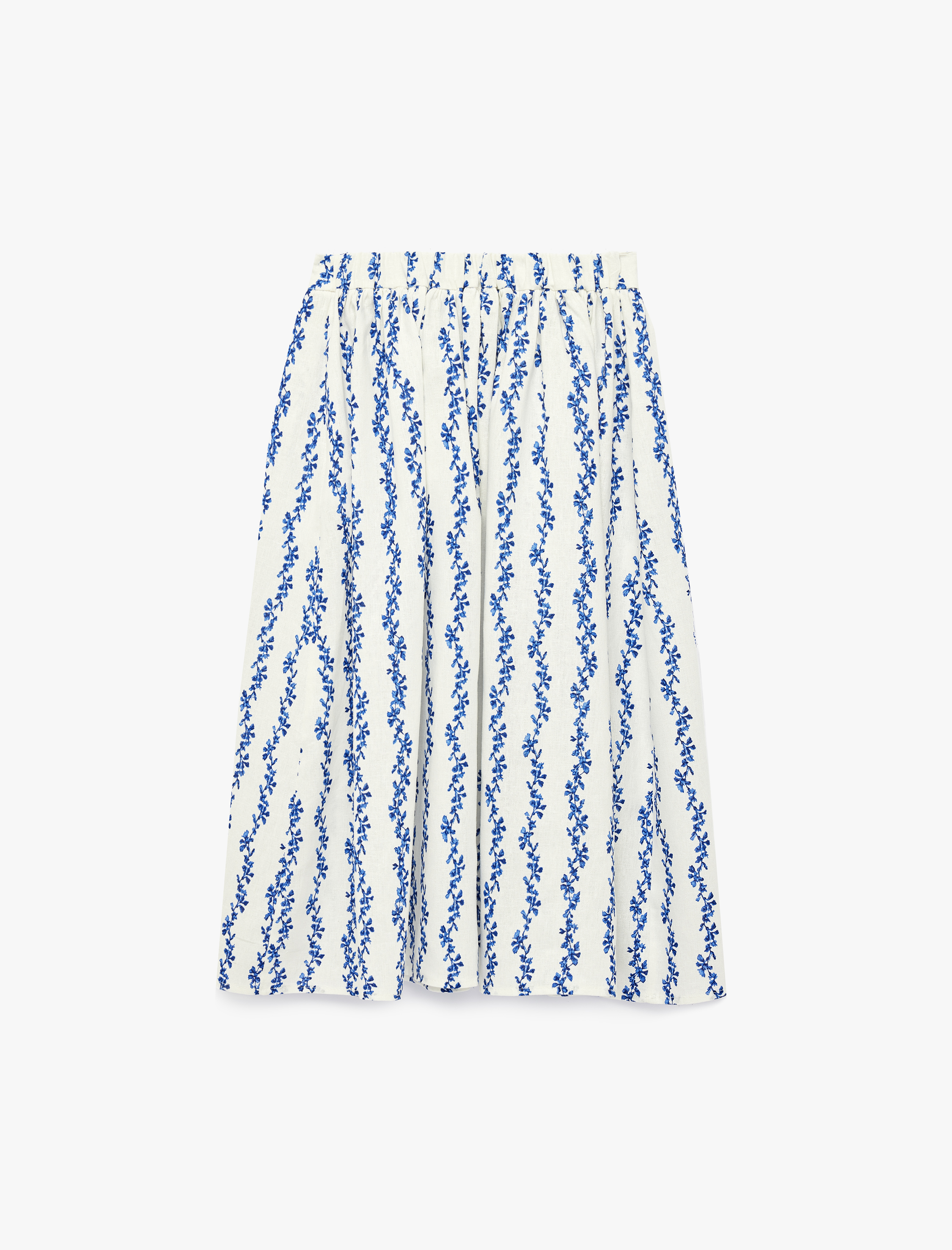  Kız Çocuk Viskon ve Keten Karışımlı A Kesim Midi Desenli Etek