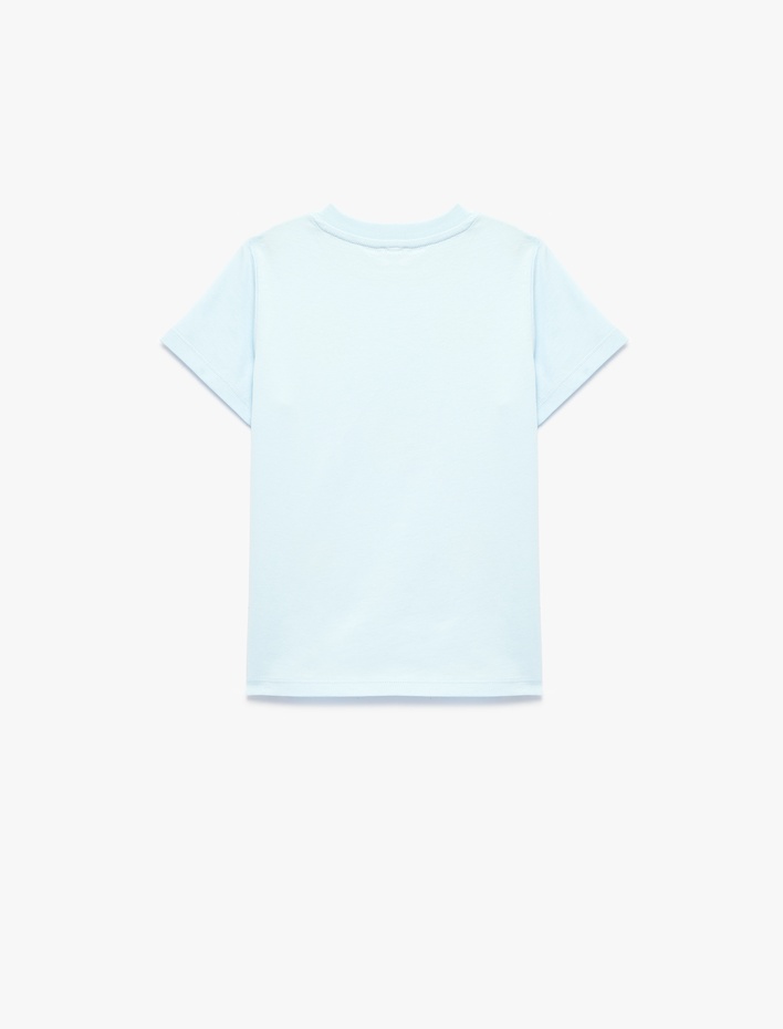 Kız Çocuk Pamuklu Kısa Kollu Bisiklet Yaka Pullu Payetli Fiyonklu Tişört