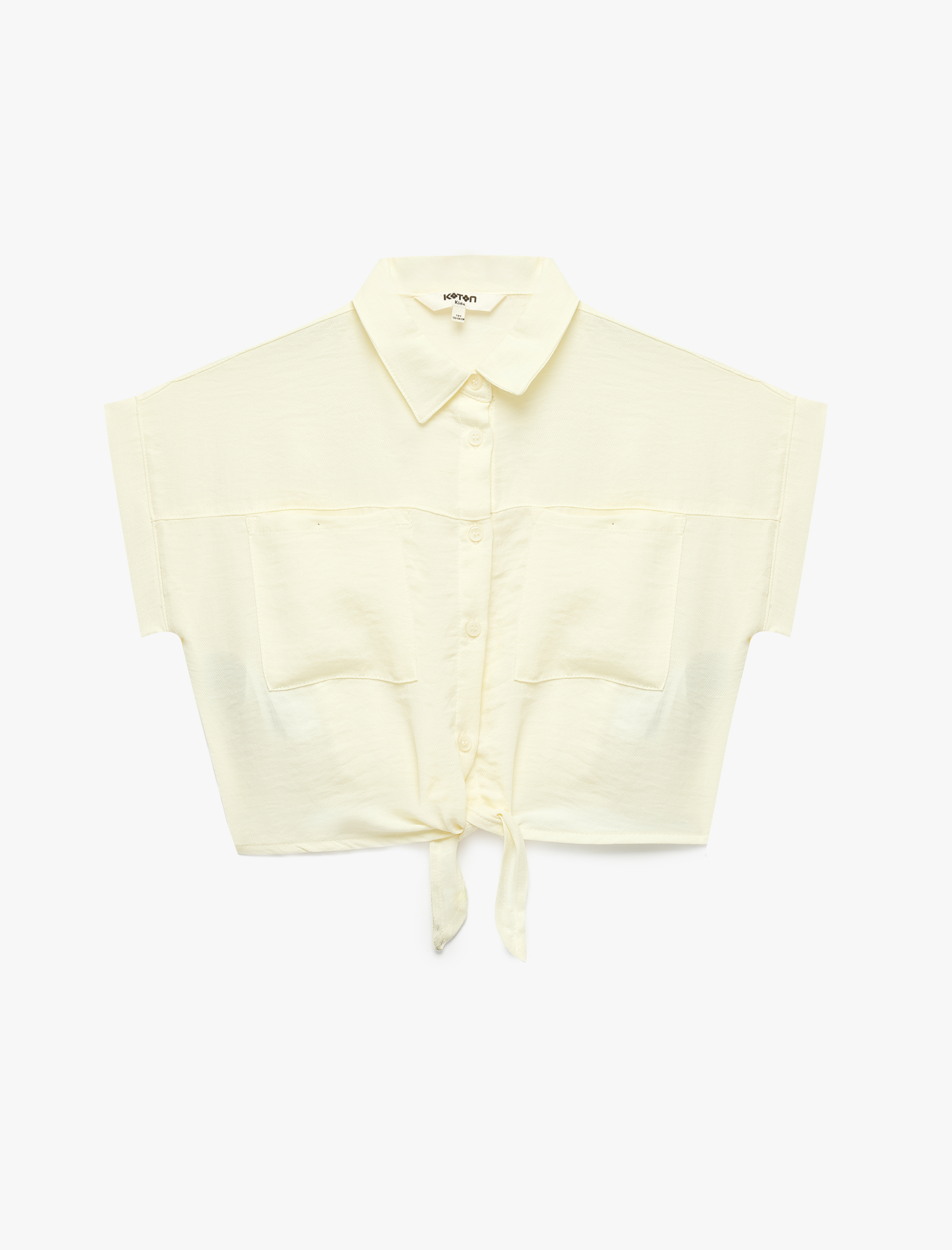  Kız Çocuk Bağlama Detaylı Düğmeli Kısa Kollu Crop Gömlek