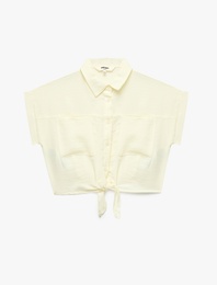 Bağlama Detaylı Düğmeli Kısa Kollu Crop Gömlek