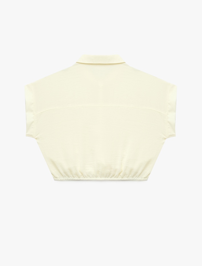 Kız Çocuk Bağlama Detaylı Düğmeli Kısa Kollu Crop Gömlek