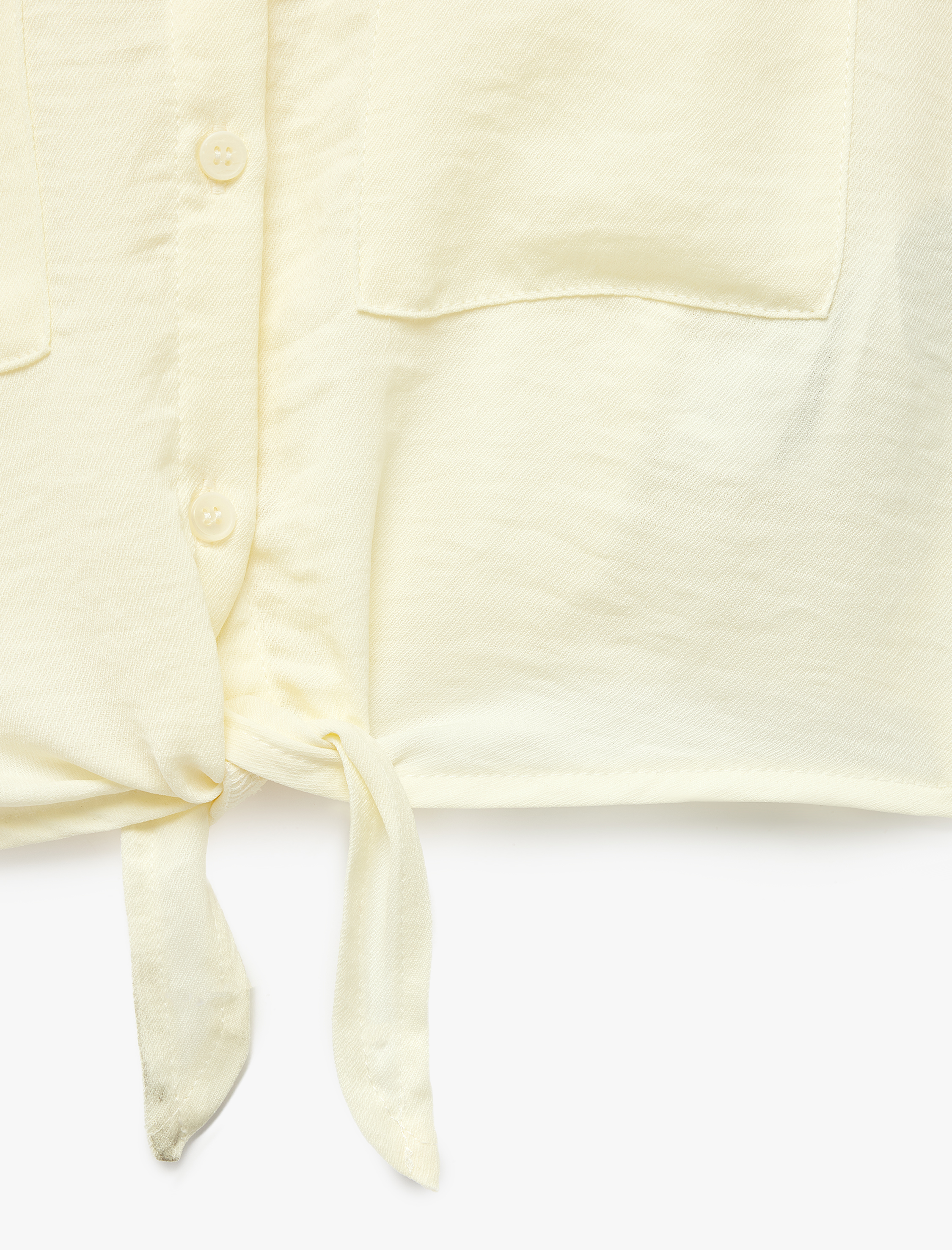  Kız Çocuk Bağlama Detaylı Düğmeli Kısa Kollu Crop Gömlek