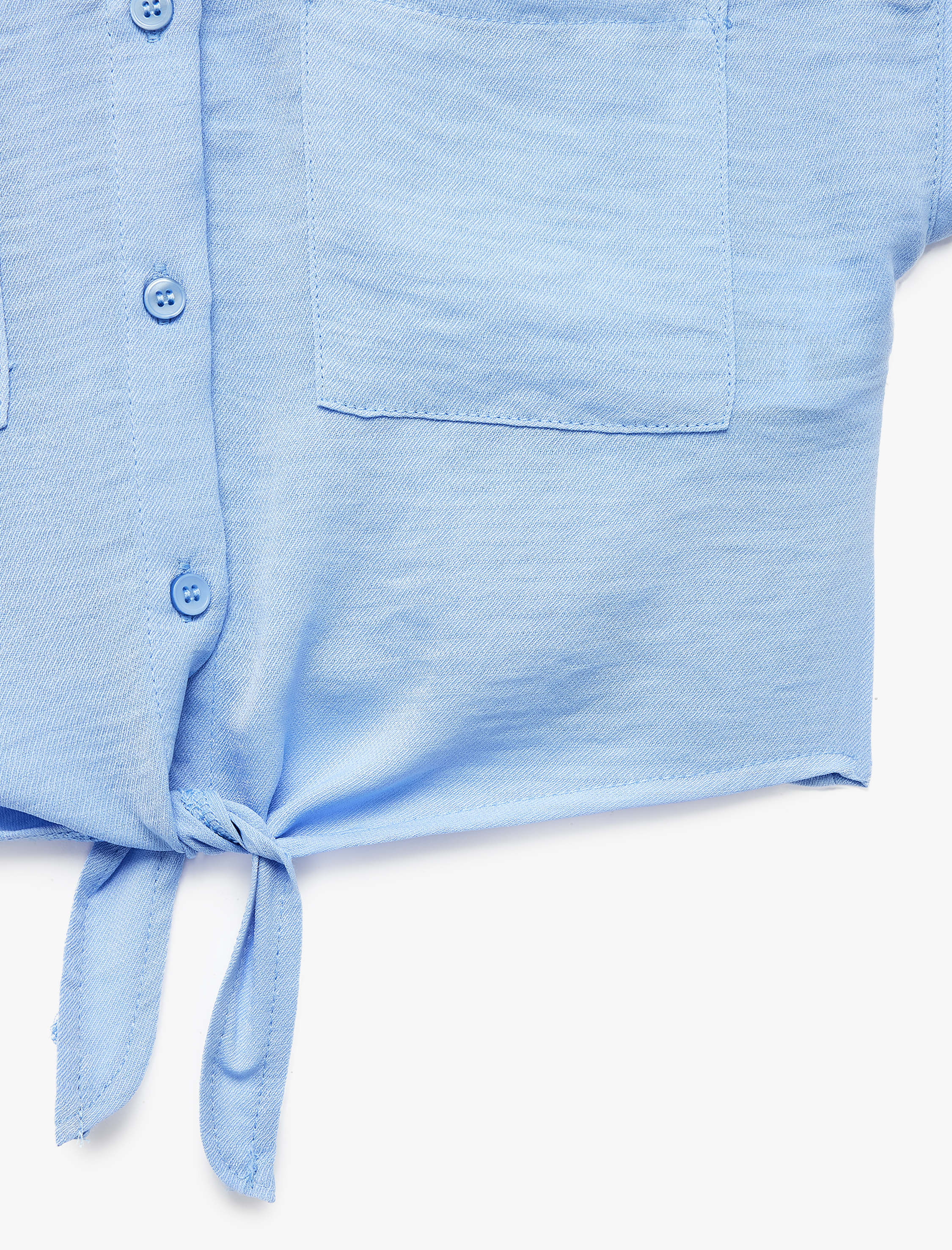  Kız Çocuk Bağlama Detaylı Düğmeli Kısa Kollu Crop Gömlek