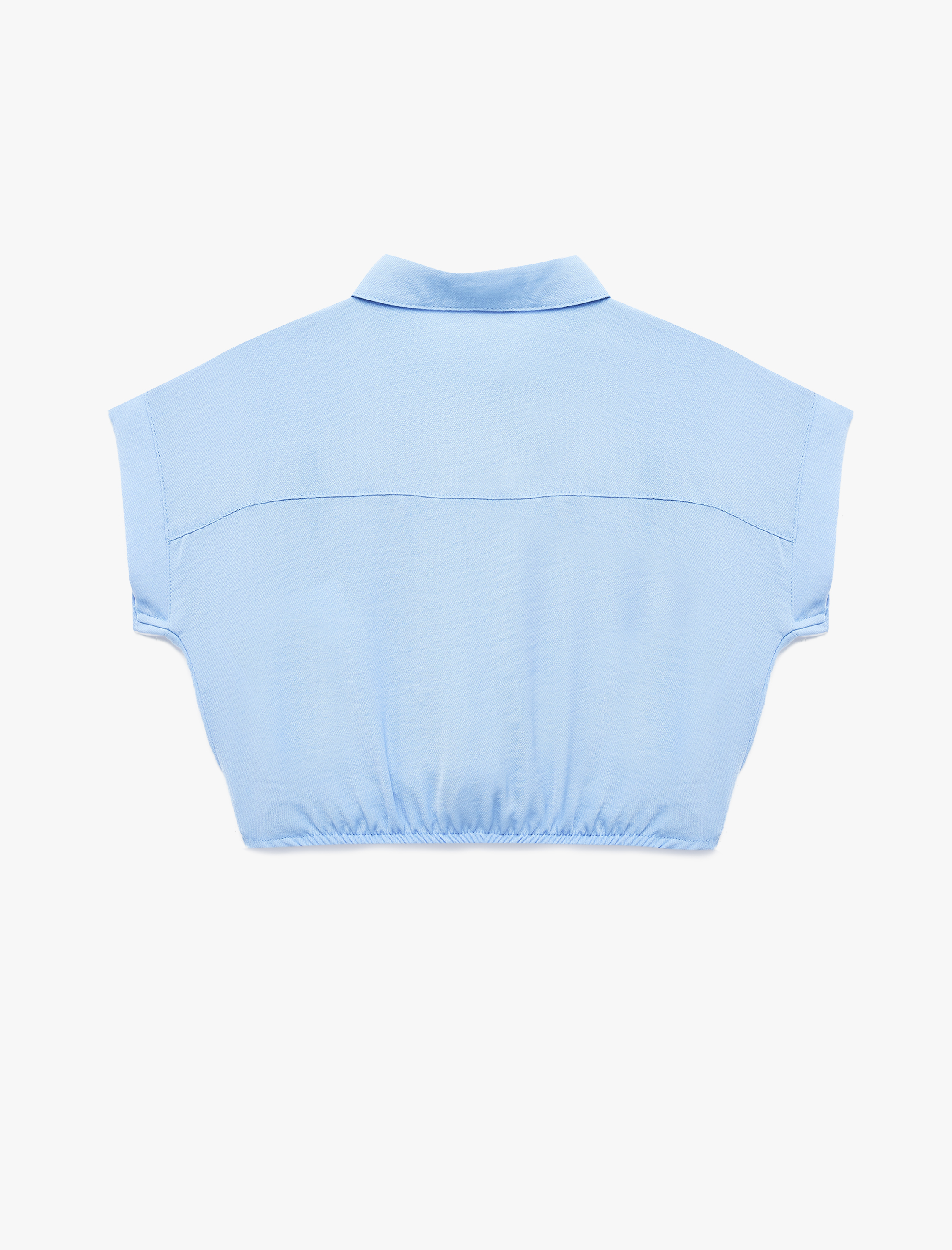  Kız Çocuk Bağlama Detaylı Düğmeli Kısa Kollu Crop Gömlek