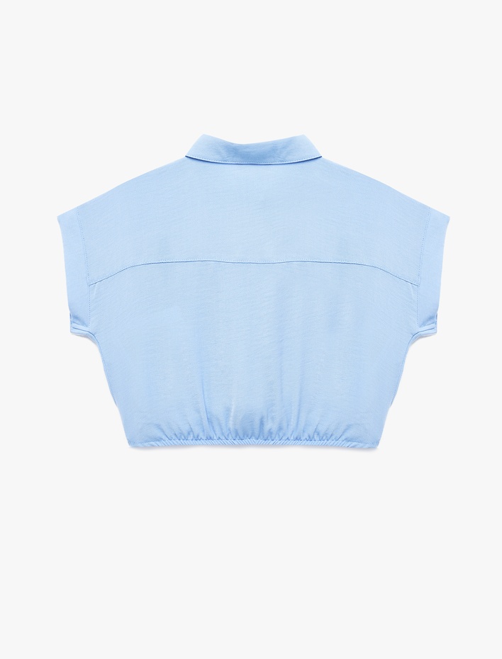 Kız Çocuk Bağlama Detaylı Düğmeli Kısa Kollu Crop Gömlek