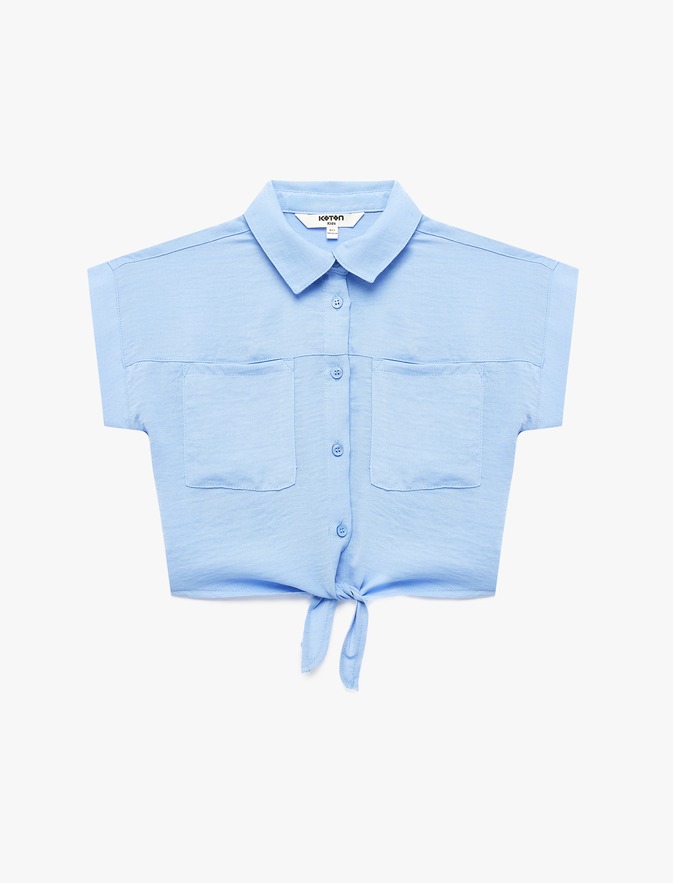  Kız Çocuk Bağlama Detaylı Düğmeli Kısa Kollu Crop Gömlek