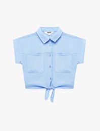 Bağlama Detaylı Düğmeli Kısa Kollu Crop Gömlek
