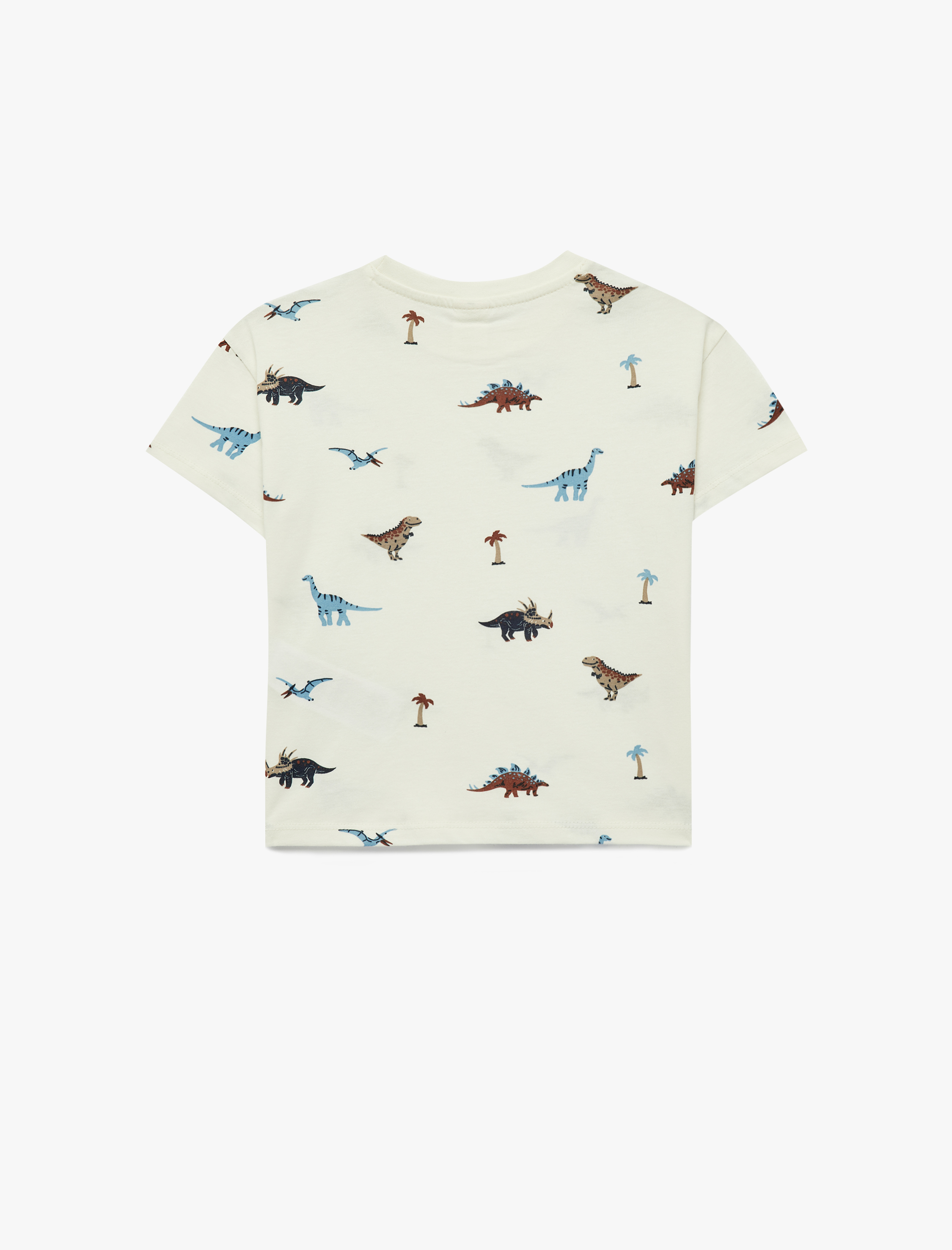  Erkek Bebek Dinozor Baskılı Uzun Kollu Bisiklet Yaka Pamuklu Tişört