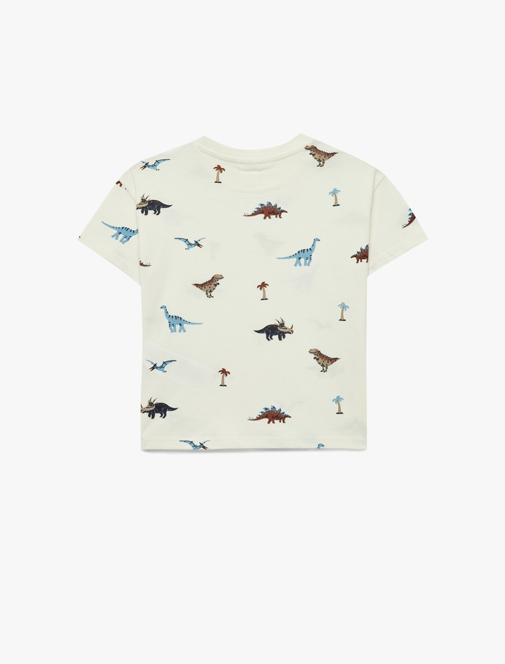 Erkek Bebek Dinozor Baskılı Uzun Kollu Bisiklet Yaka Pamuklu Tişört