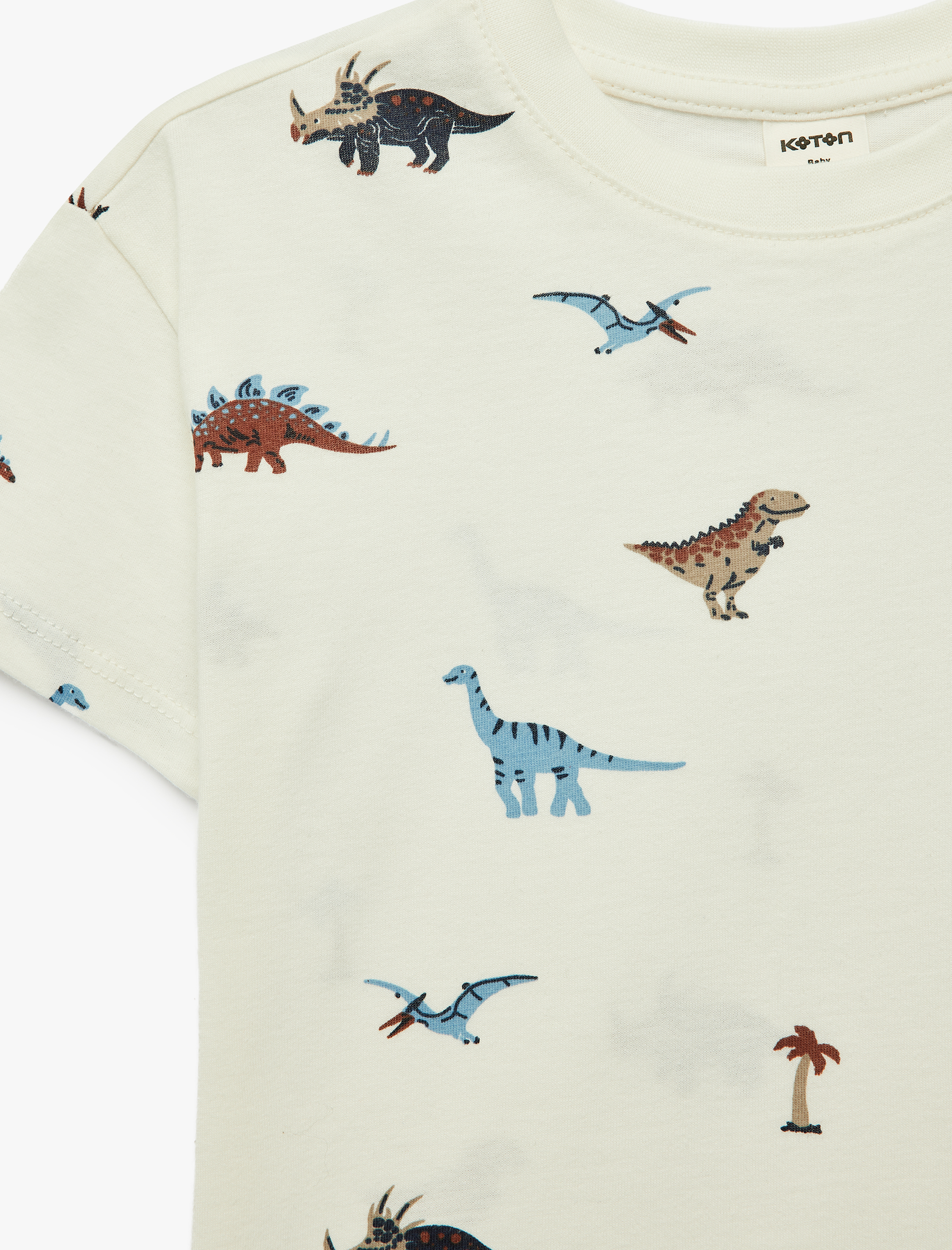  Erkek Bebek Dinozor Baskılı Uzun Kollu Bisiklet Yaka Pamuklu Tişört