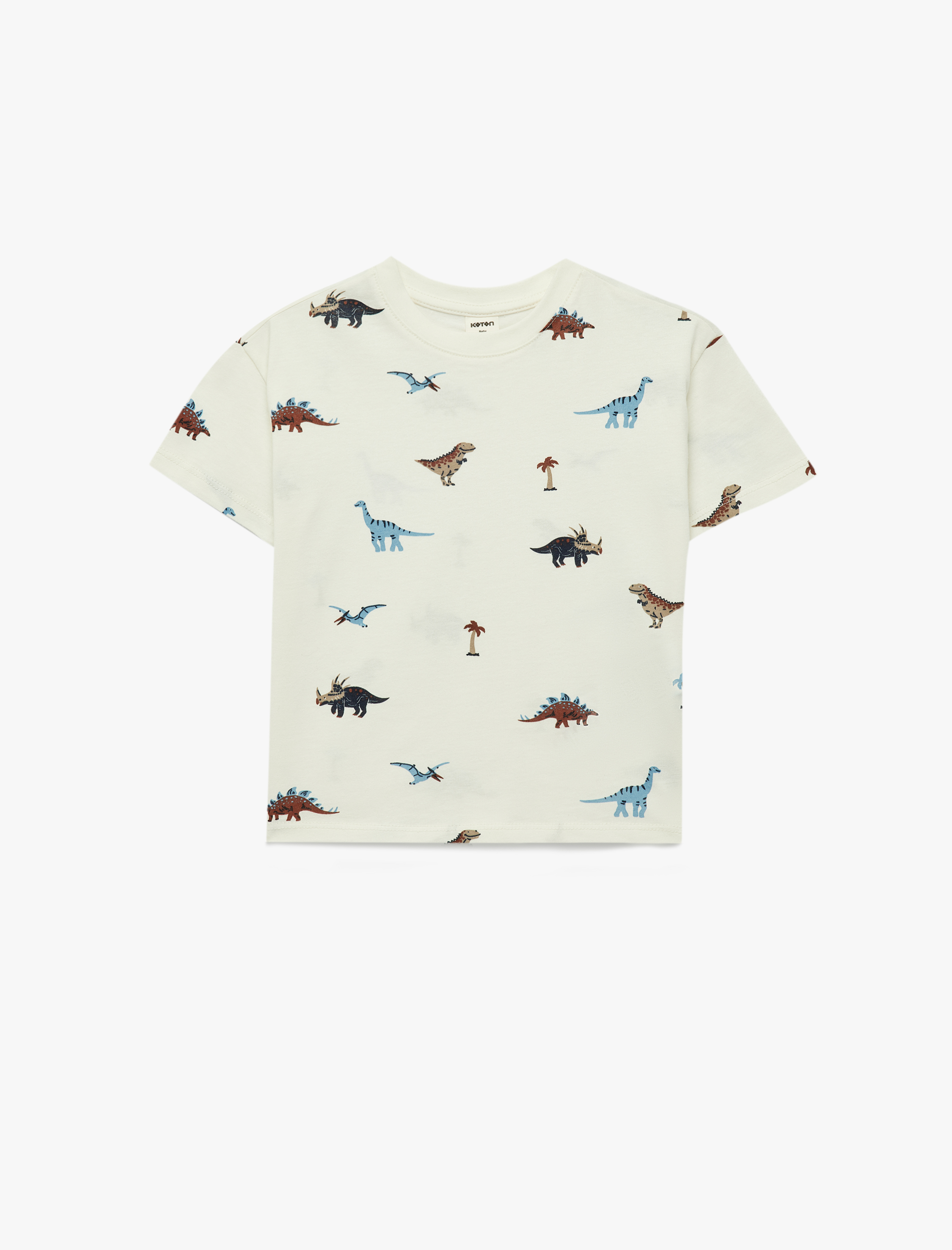  Erkek Bebek Dinozor Baskılı Uzun Kollu Bisiklet Yaka Pamuklu Tişört