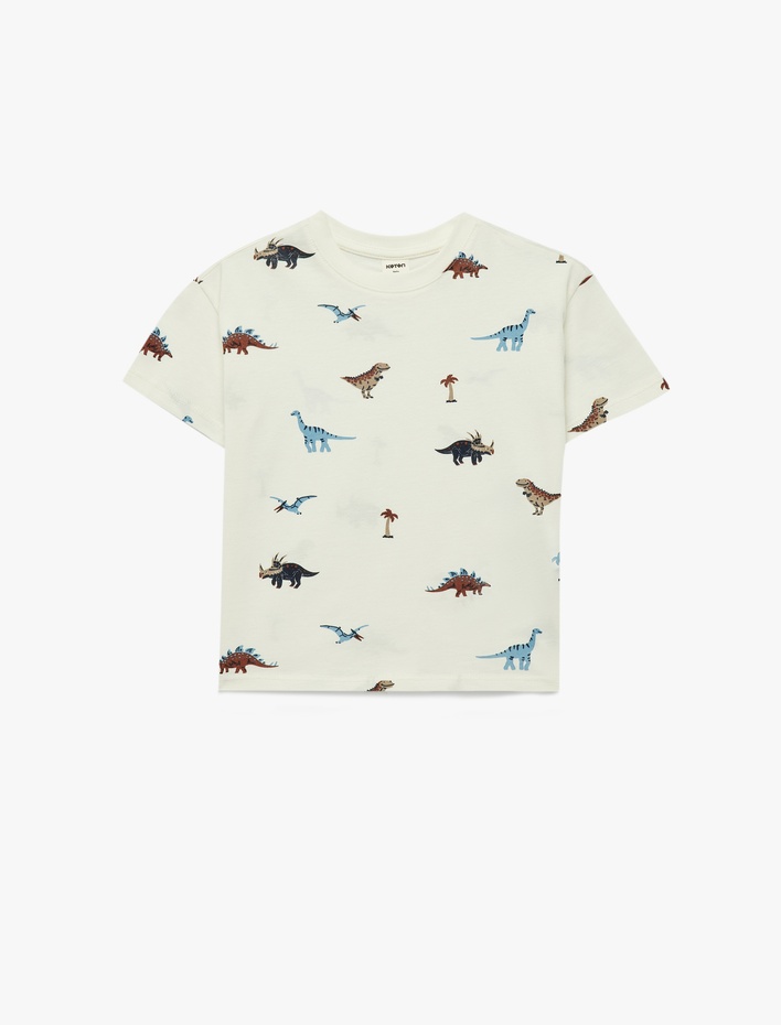 Erkek Bebek Dinozor Baskılı Uzun Kollu Bisiklet Yaka Pamuklu Tişört