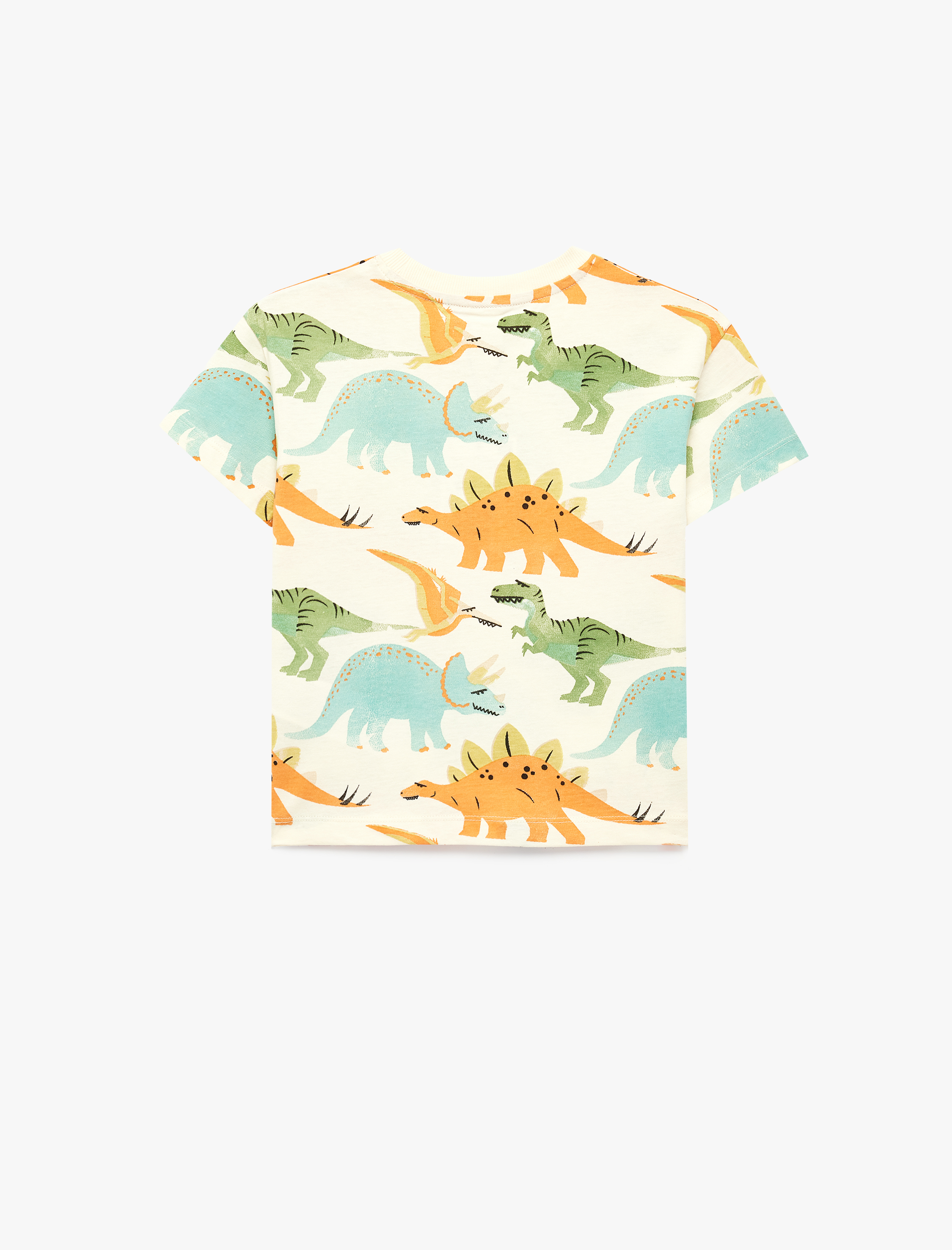  Erkek Bebek Dinozor Baskılı Bisiklet Yaka Kısa Kollu Pamuklu Tişört