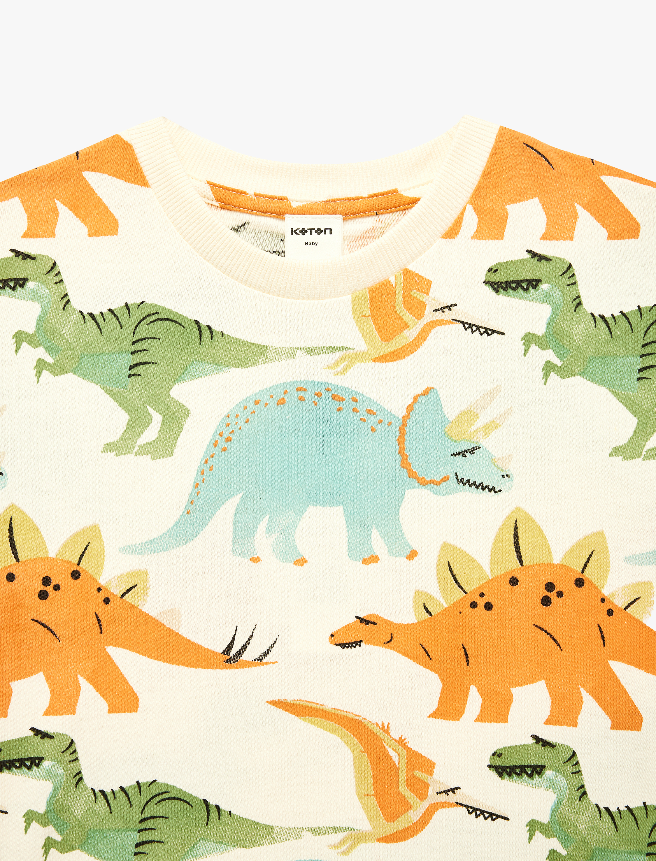  Erkek Bebek Dinozor Baskılı Bisiklet Yaka Kısa Kollu Pamuklu Tişört