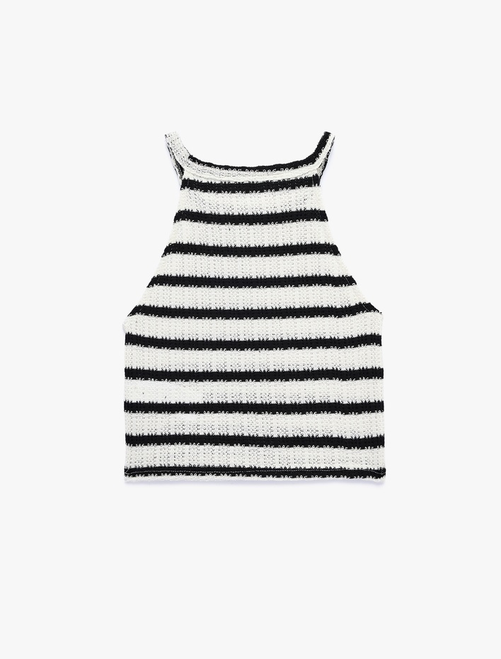  Halter Yaka Kolsuz Kroşe Crop Bluz