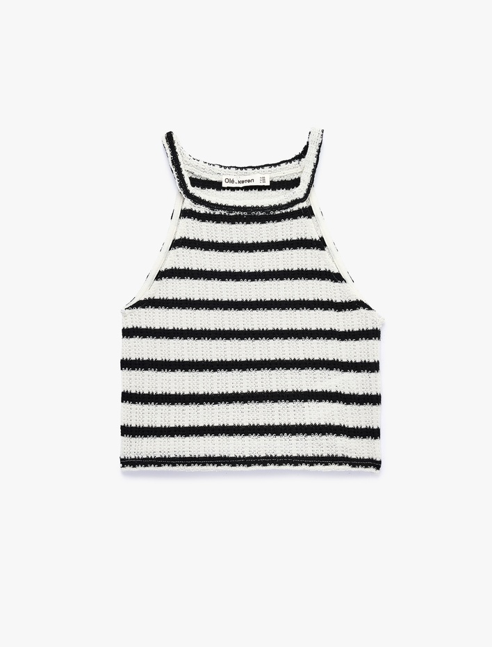  Halter Yaka Kolsuz Kroşe Crop Bluz