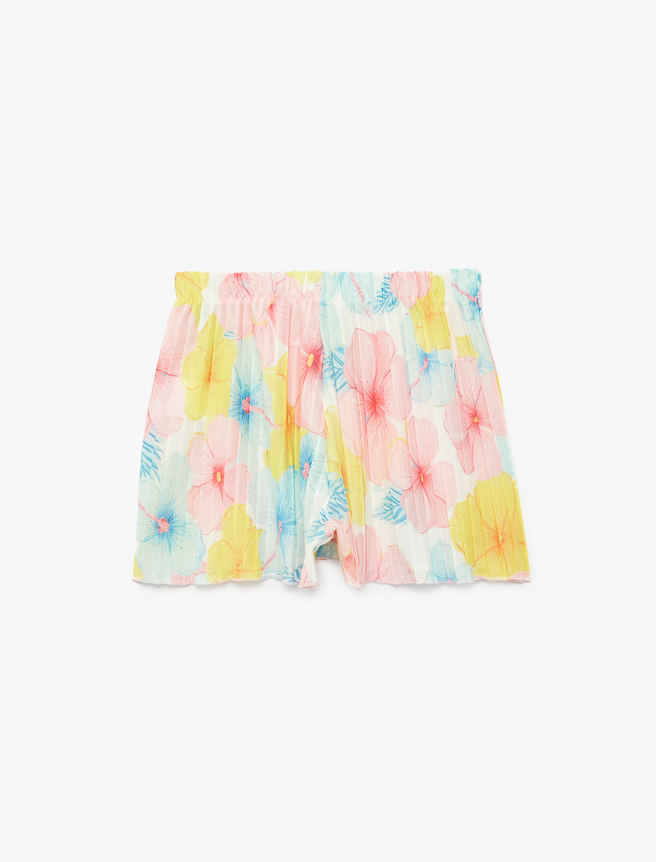  Kız Çocuk Çiçek Desenli Beli Bağcıklı Pileli Şort