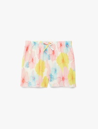 Çiçek Desenli Beli Bağcıklı Pileli Şort