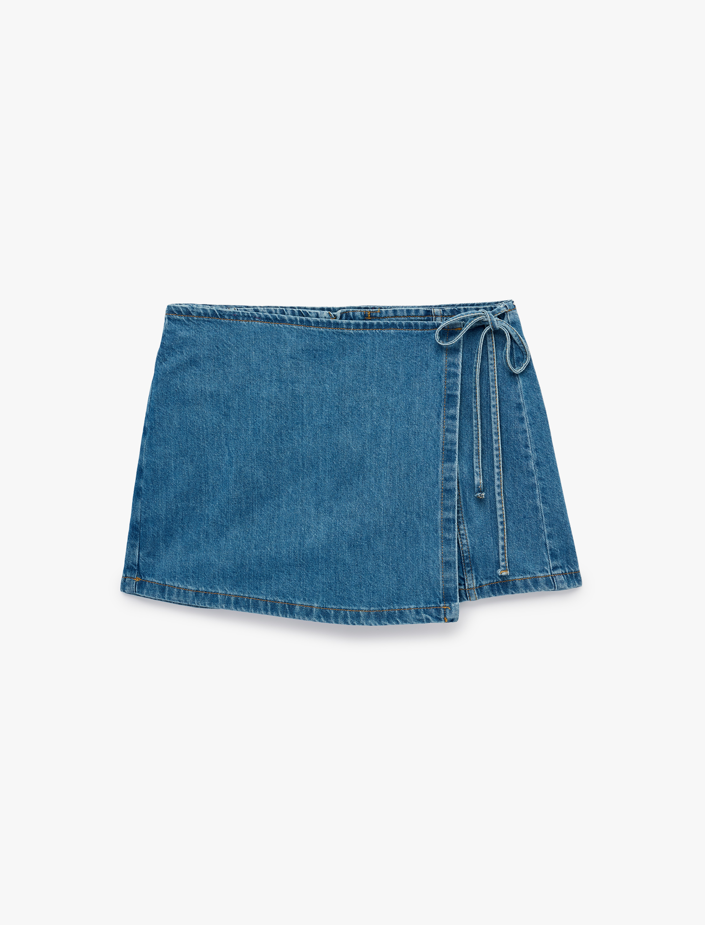   Bağcık Detaylı Pamuklu Mini Denim Şort Etek