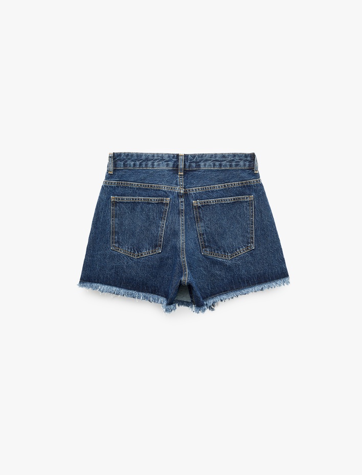  Asimetrik Kesim Düğmeli Rahat Kalıp Pamuklu Denim Mini Şort Etek